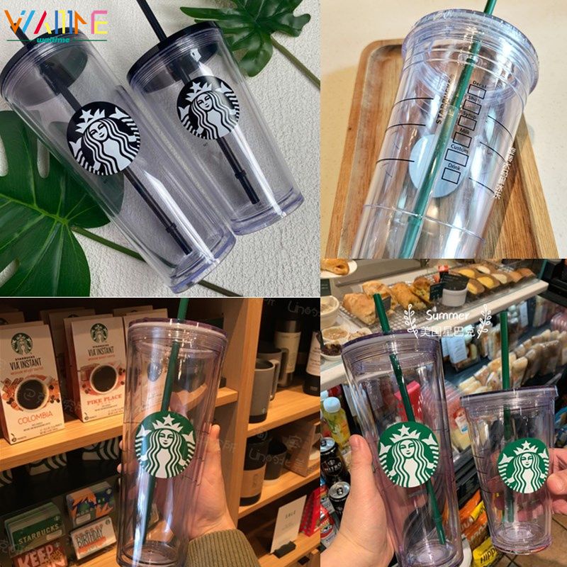 2022 Starbuck Mới hai lớp trong suốt cốc nhựa sáng tạo nước cốc nhựa PP rơm thiết kế thoải mái rơm cup waitime