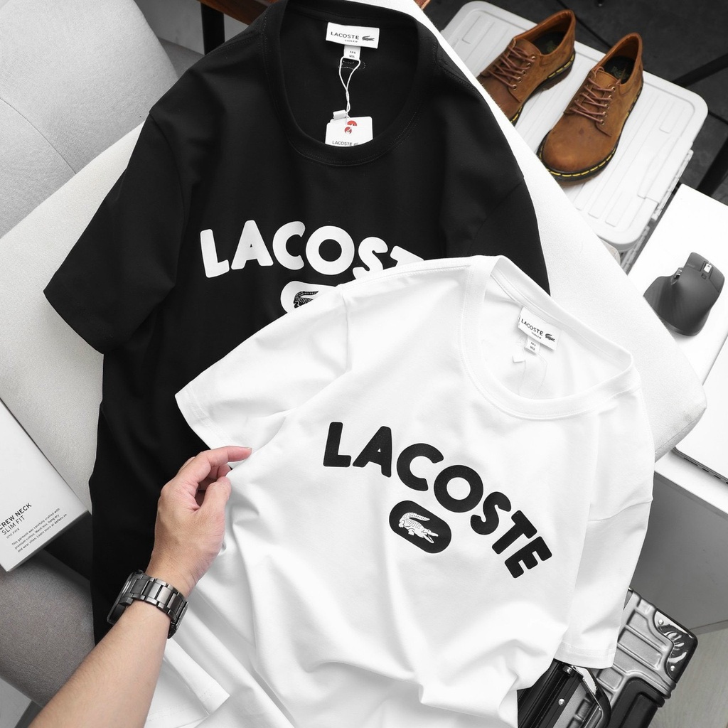 Lacoste Áo Thun cotton Ngắn Tay Cổ Tròn Thời Trang Cho Nam