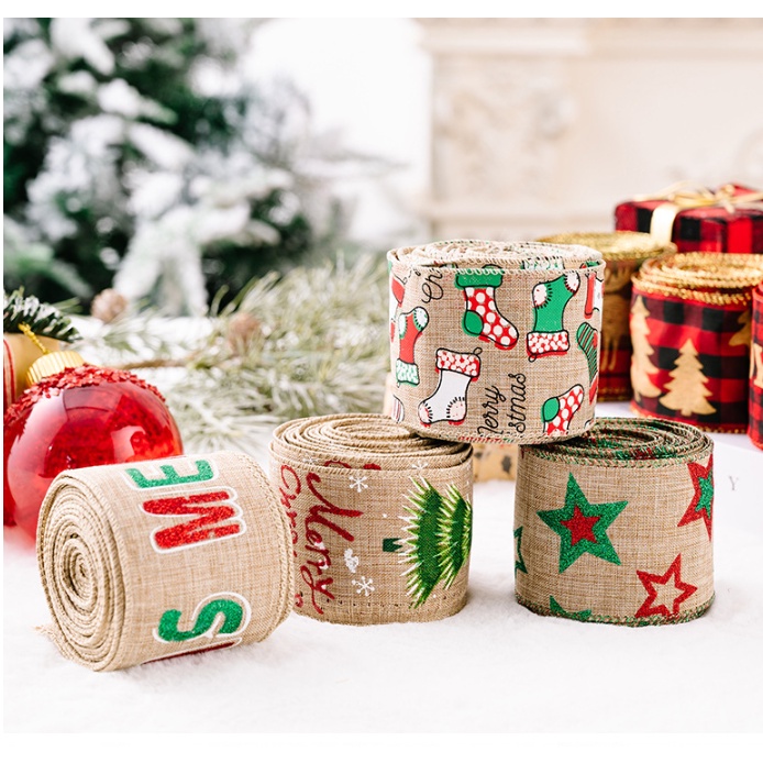 1 MÉT Dây Ruy Băng Bố In Họa Tiết Trang trí Cây Thông, Trang Trí Noel Giáng Sinh