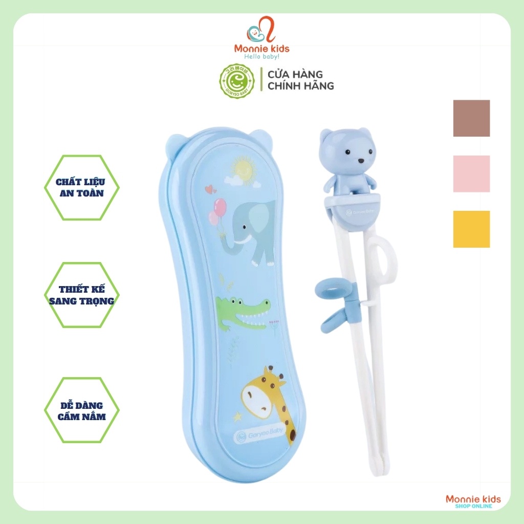 Đũa xỏ ngón tập gắp cho bé Goryeo Baby Hàn Quốc, đũa silicon đầu dẹt tập ăn - Monnie Kids