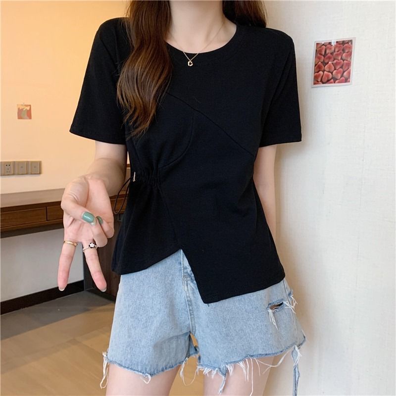 Áo thun IELGY ngắn tay phối dây rút phong cách Hàn Quốc cho nữ