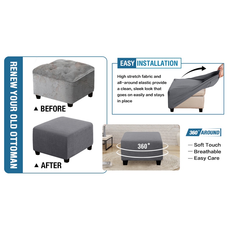Rectangle Ottoman Cover Slipcover Stool Footrest Footstool Protector Non Skid
