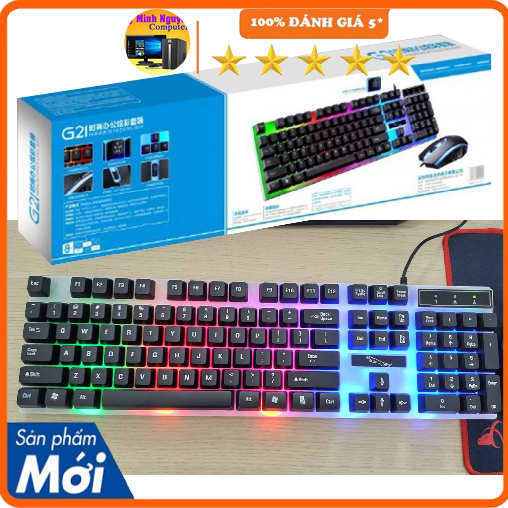 Combo Bàn Phím Kèm Chuột Máy Tính, Bàn Phím Giả Cơ Con Báo G21 Có LED 7 Màu - Thích Hợp Cho Gaming