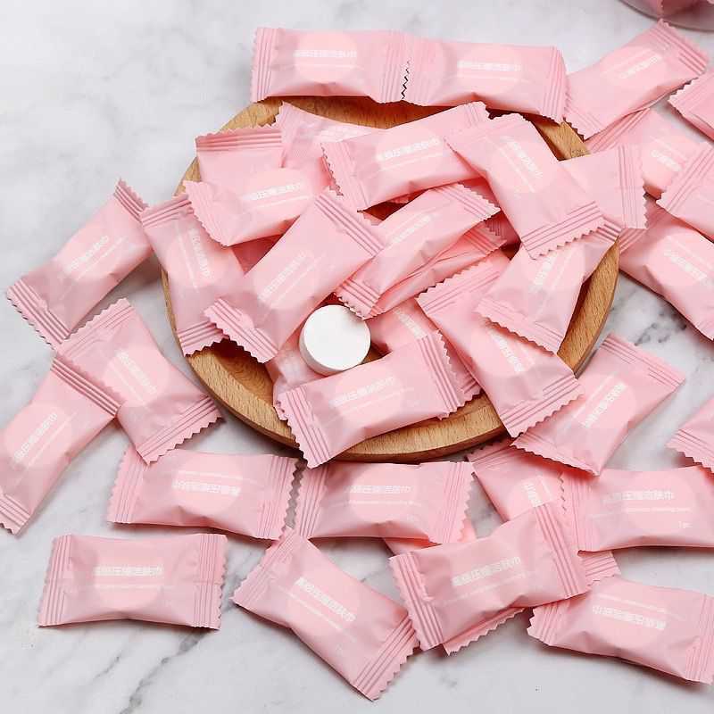 Set 100 Khăn Nén cotton Màu Kẹo Kích Thước Nhỏ Dùng Một Lần