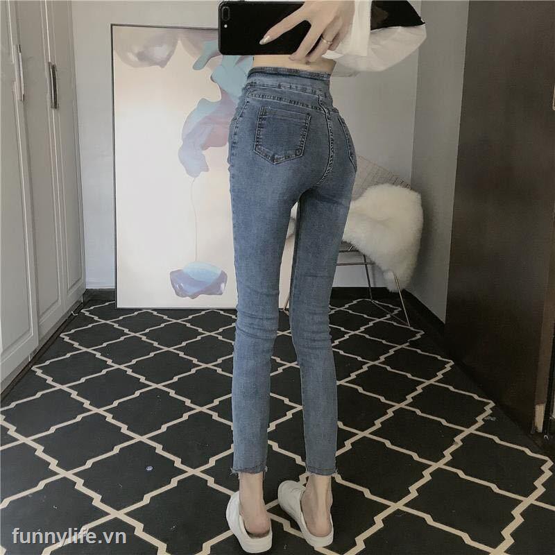 Quần Jeans Nữ Dài Bó Sát Thời Trang Hàn 2021