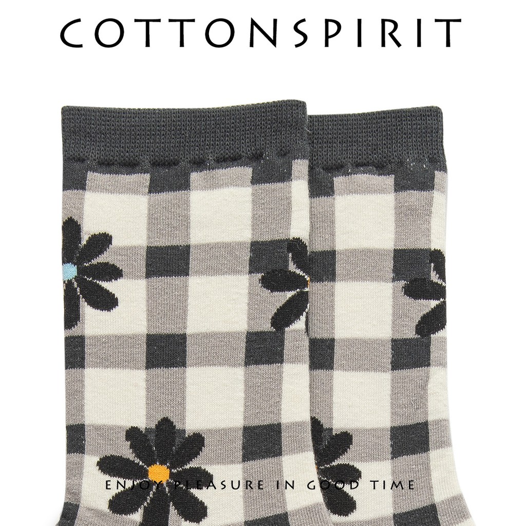 Vớ Cổ cao Nữ Kẻ sọc Caro Cotton Cao cấp Xuân Thu Hàn Quốc Tất Nữ cao cổ Ulzzang Hàn Quốc Cotton