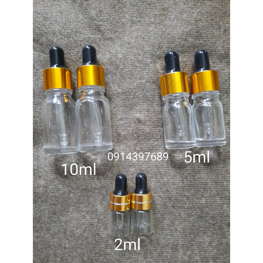 2ml/5ml/10ml Lọ đựng tinh dầu thủy tinh mỏng bóp giọt Khoen Vàng - lọ chiết nước hoa / lọ chiết tinh dầu