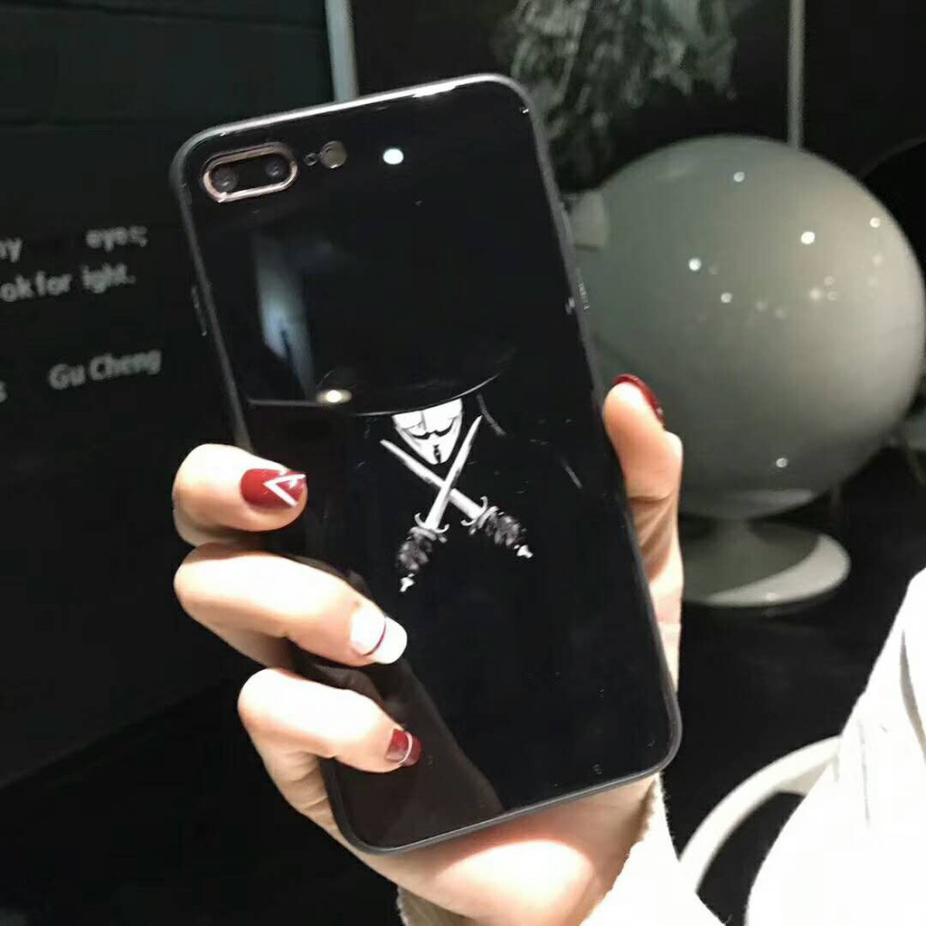 ốp lưng iphone ốp kính cường lực hacker Anonymous k249