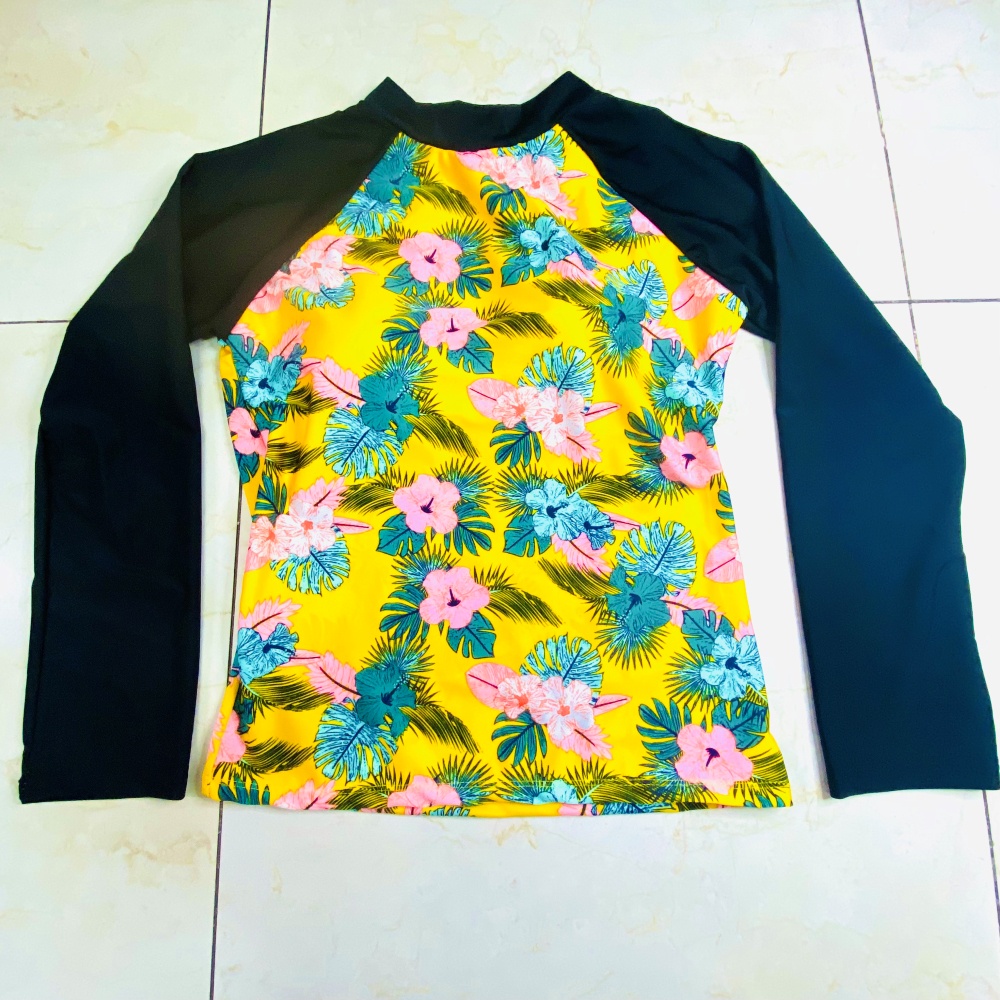 Bikini đi biển 2 mảnh kín đáo - Đồ bơi nữ tay dài váy xòe - Áo bơi croptop họa tiết hoa xinh freesize (45-58kg)