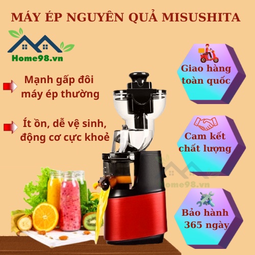 Máy ép chậm trái cây hoa quả Misushita - Máy ép nguyên quả siêu mạnh mẽ, công suất lớn - Ít ồn, dễ vệ sinh - Bh 12 tháng
