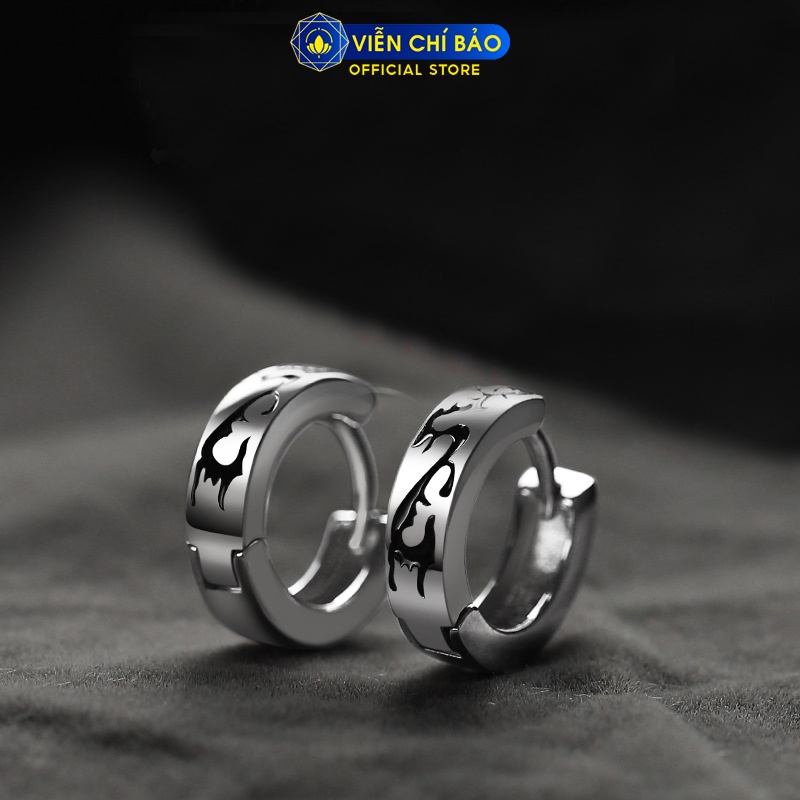 Khuyên tai bạc nam họa tiết rồng đen (1 chiếc) chất liệu bạc 925 thời trang phụ kiện trang sức nam Viễn Chí Bảo B300012