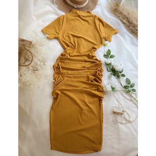 Đầm body gân dáng dài nhún eo
