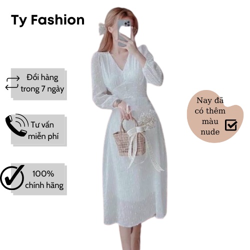 Đầm Dự Tiệc Màu Trắng Tyfashion TF193 Tay Dài Sang Trọng SML