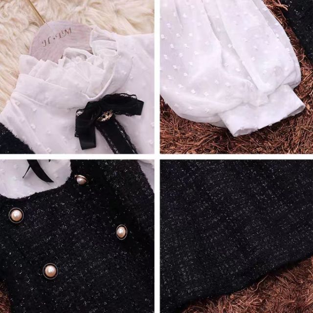 VÁY DẠ TWEET CỔ NƠ, TAY BỒNG