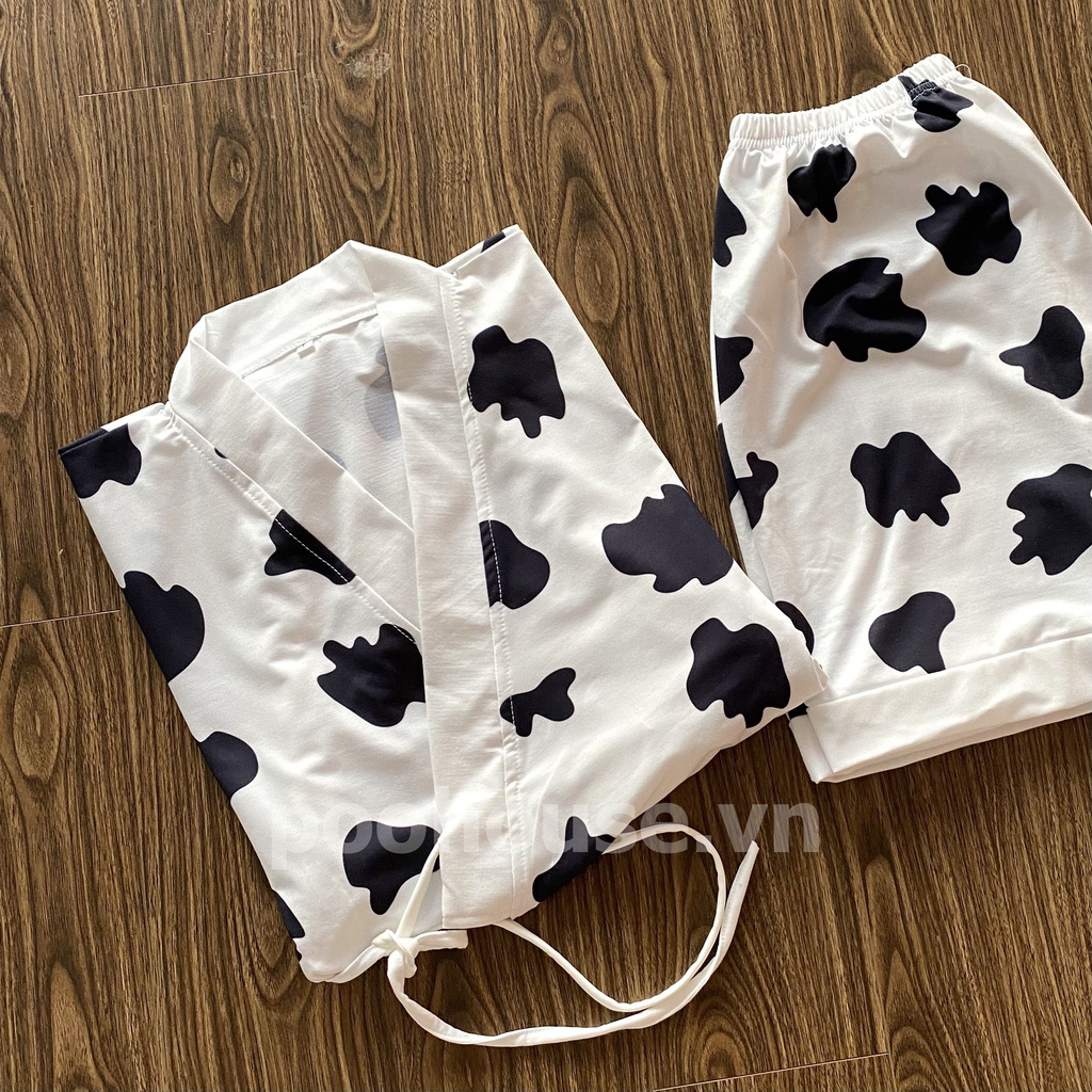 Bò sữa đen by Poohouse - Pijama kimono ngủ chất liệu cotton, đồ ngủ kimono đồ ngủ kiểu Nhật bản - Poohouse Pyjama | BigBuy360 - bigbuy360.vn