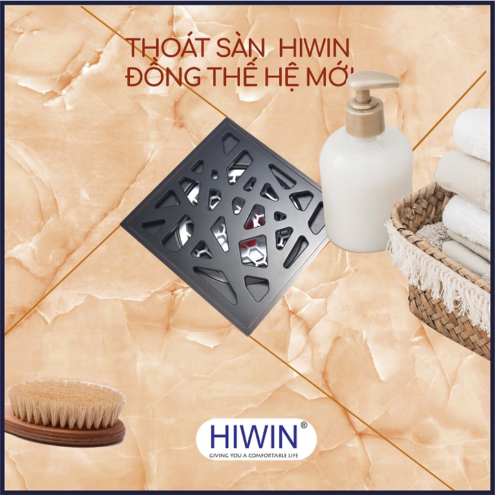 Phễu thoát sàn ngăn mùi hôi thoát nước nhanh đồng mạ đen kích thước 100x100mm HIWIN FD-1415B