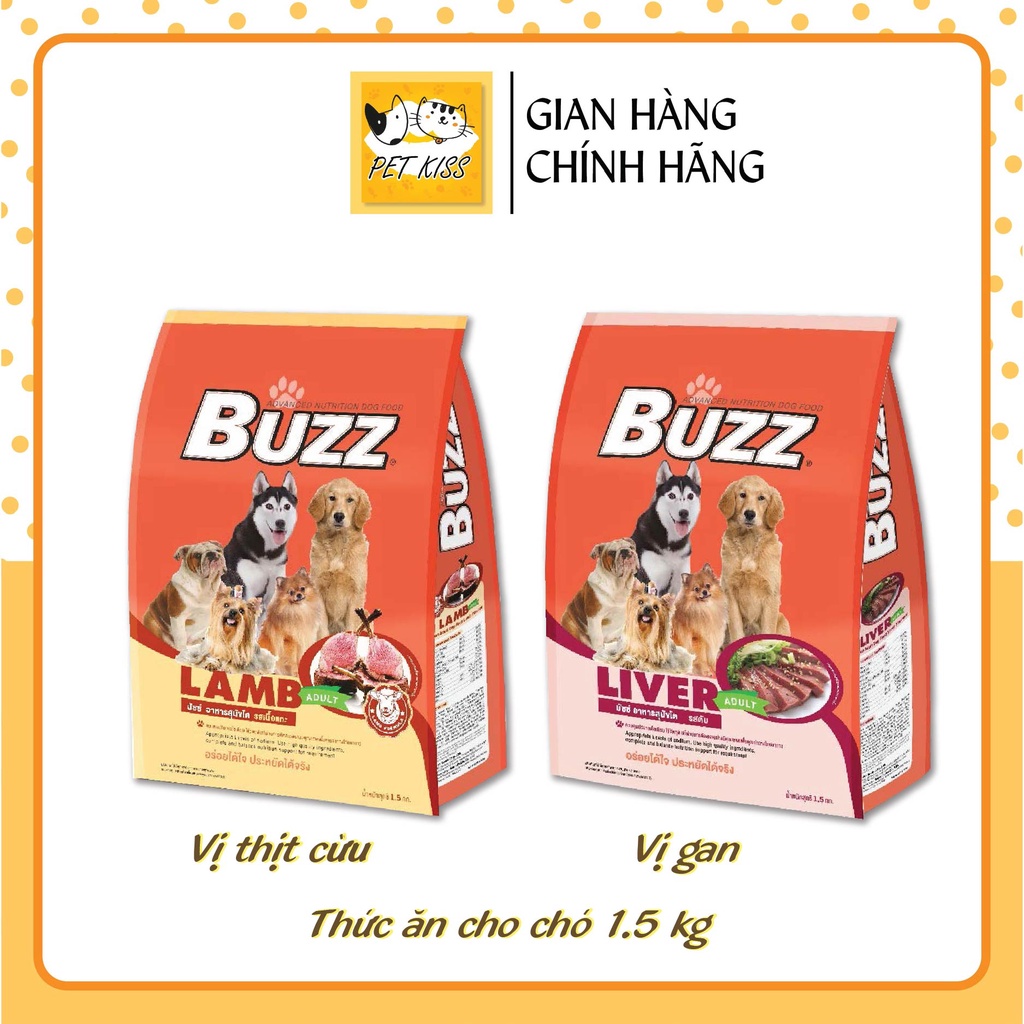 Thức ăn hạt cao cấp cho chó Buzz Adult Dog Food Vị thịt cừu &amp; Vị gan, Gói 1.5 kg [HSD: 07/06/2022]