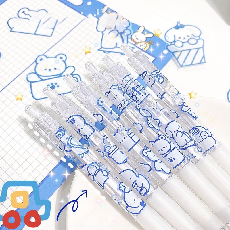Enjoymore Bút Bi Cute Basic Trắng Hình Gấu Dễ Thương Ngòi Bấm Mực Gel Học Sinh Màu Xanh Viết Bi Nước Muji