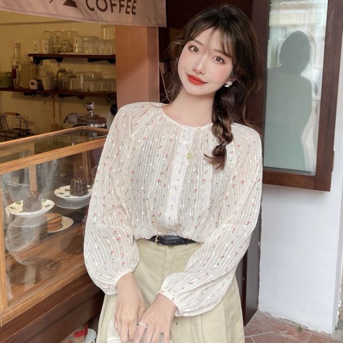 Áo Sơ Mi Voan Hoa Dài Tay Thời Trang Dành Cho Nữ 01011