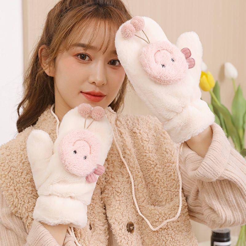 Găng tay giữ ấm mùa đông bằng cotton lông cừu mềm mại phong cách Hàn Quốc dễ thương cho nữ