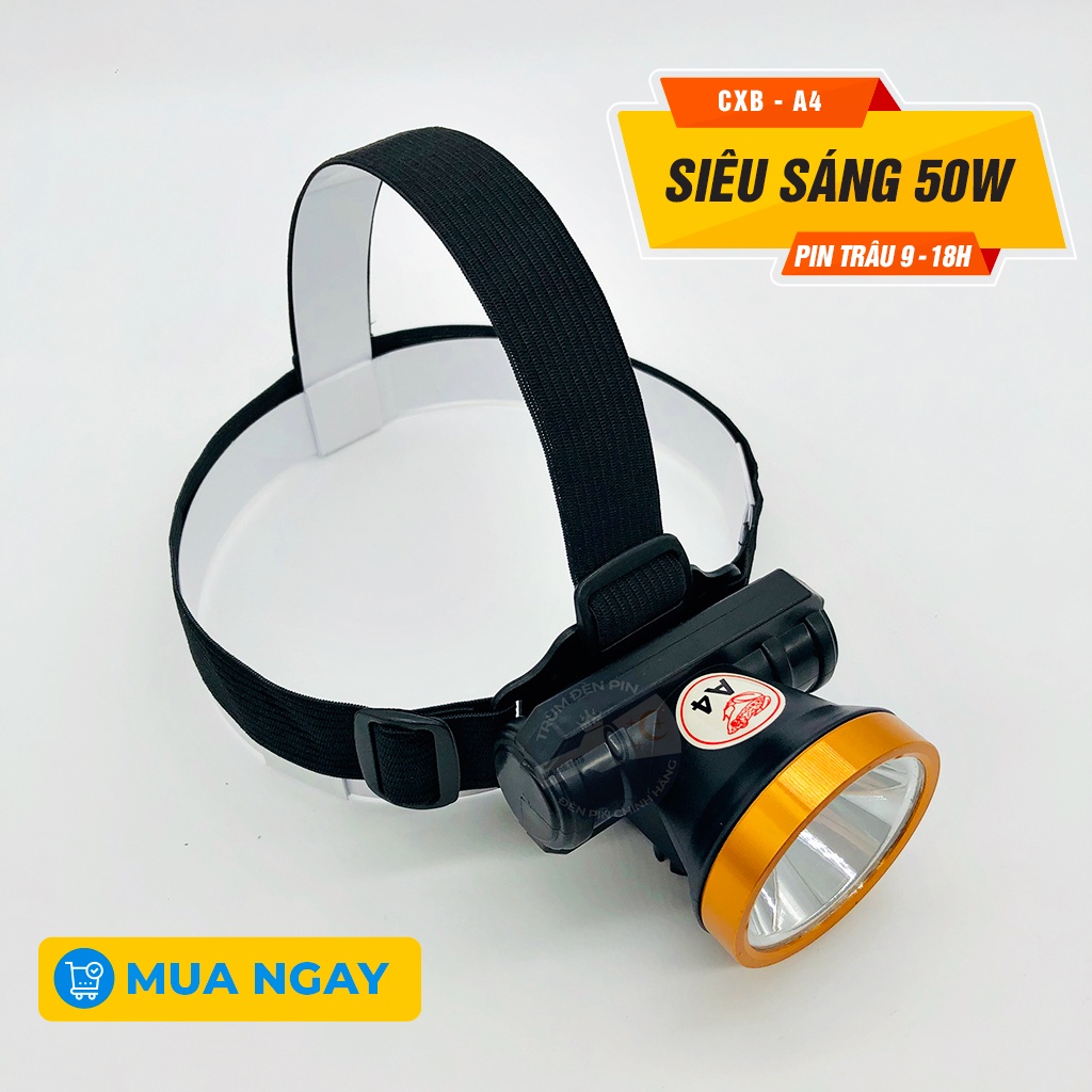 Đèn pin đội đầu siêu sáng 50W CXB A4 LED chiếu xa chống nước ánh sáng Vàng và Trắng đèn đeo đầu soi ếch dã ngoại