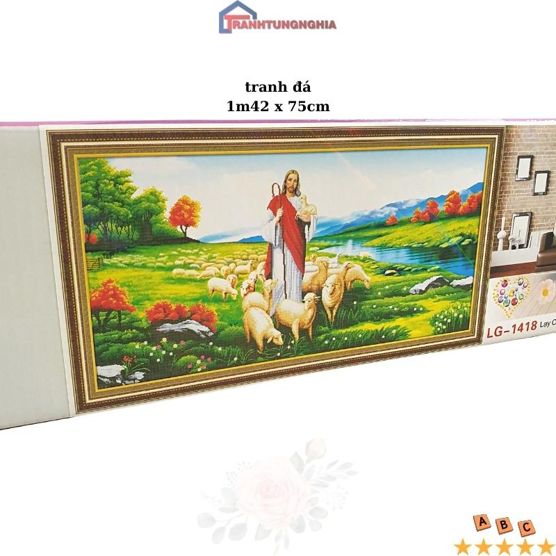 Tranh đính đá, tranh thêu chữ thập chúa chăn chiên