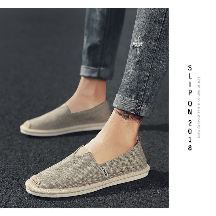 Slip on nam - Giày lười vải nam cao cấp - Vải bố màu rêu xám - Mã SP 2905