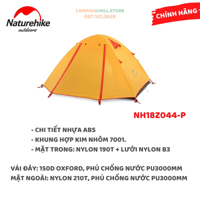 [CHÍNH HÃNG] LỀU DU LỊCH, DÃ NGOẠI, CẮM TRẠI 4 NGƯỜI NATUREHIKE NH18Z044-P