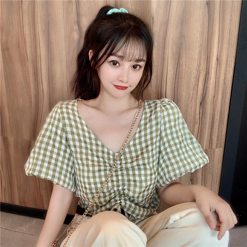 áo croptop nữ Áo Sơ Mi Tay Ngắn Cổ Chữ V Có Dây Rút Thời Trang Dành Cho Nữ 2022 JL-TX-187