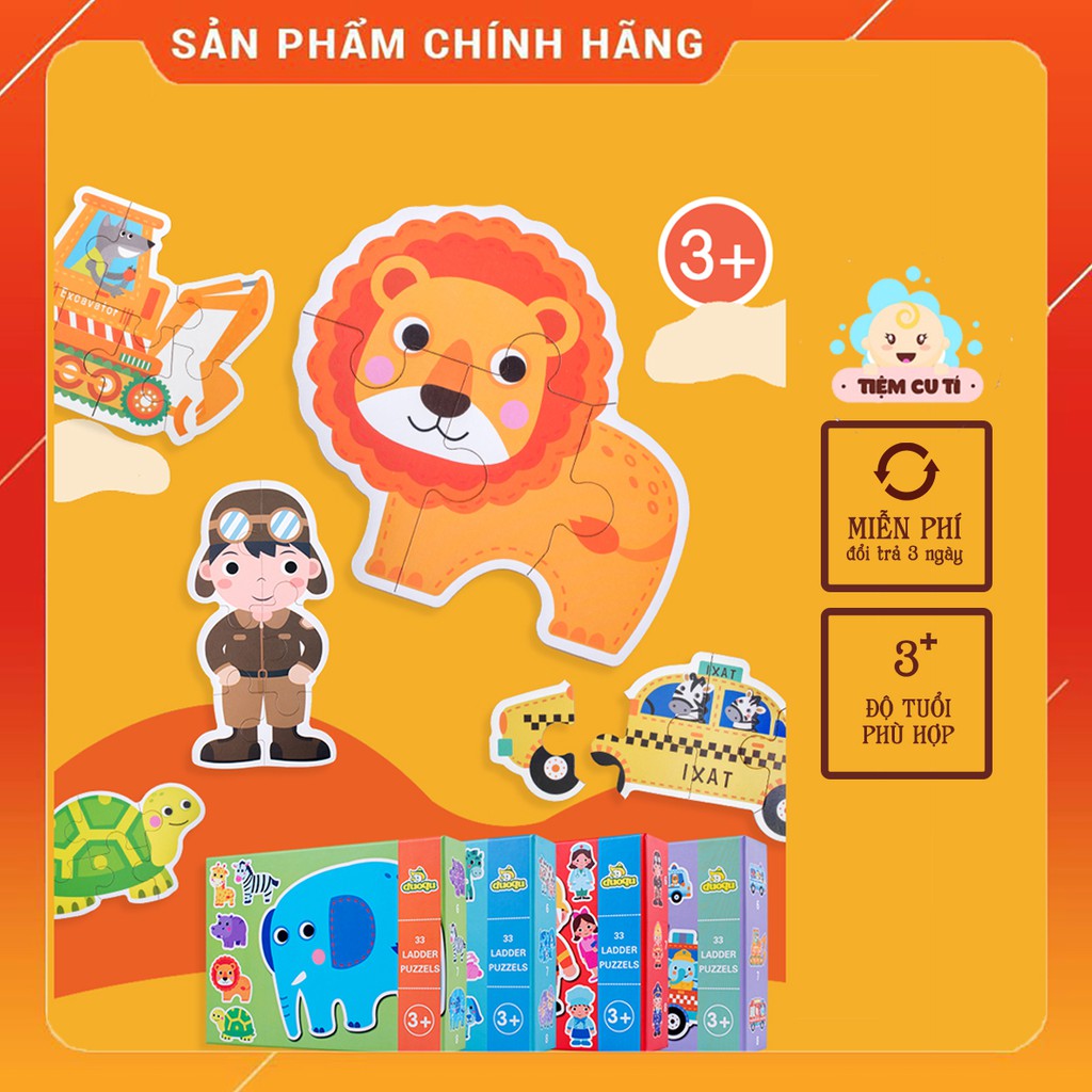 Puzzle 6 cấp độ, Đồ Chơi Xếp Hình Chủ Đề động vật, phương tiện giao thông cho bé phát triển tư duy chính hãng Maoronron