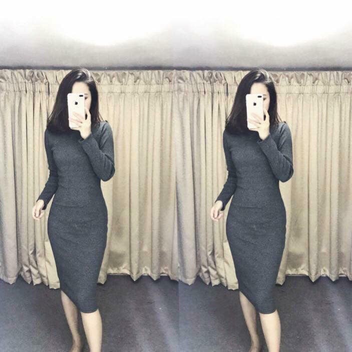 Váy body dài tay len tăm