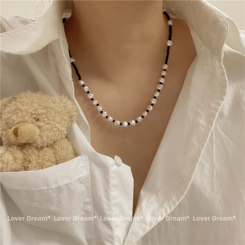 Dây Chuyền Ngọc Trai Màu Đen Đỏ Phong Cách Hàn Quốc 19A1302