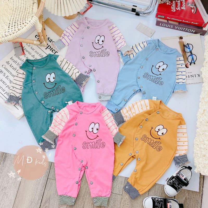 Body Dài Tay Vải Cotton, Mẫu Smile Cho Bé 3-9KG
