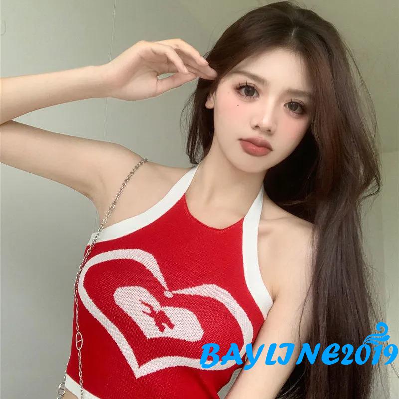 Áo Lửng Không Tay Họa Tiết Trái Tim Hở Lưng Thời Trang Mùa Hè Dành Cho Nữ