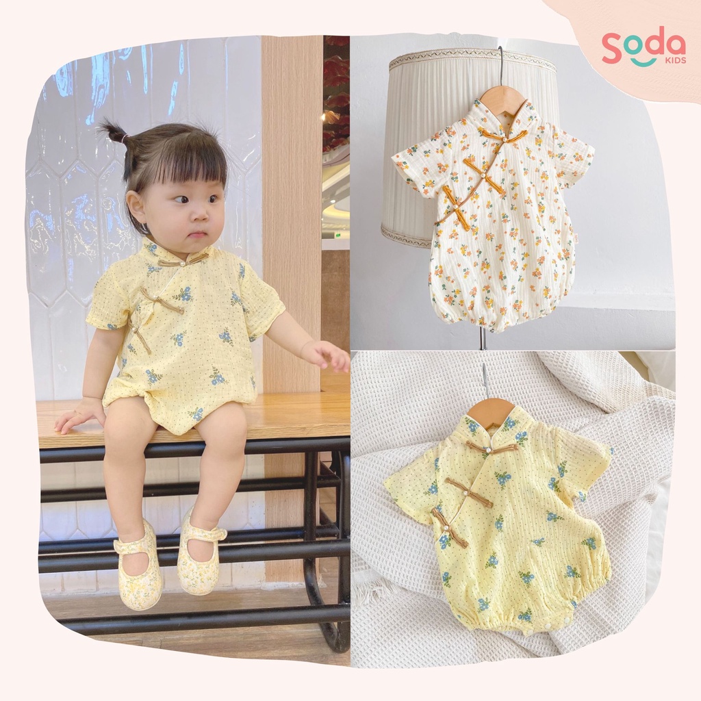 Body bé gái Lunar SODA KIDS thiết kế sườn xám, chất liệu xô muslin mềm, mát
