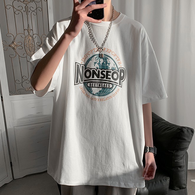 Áo thun tay ngắn dáng rộng họa tiết độc đáo thời trang cho nam và nữ
