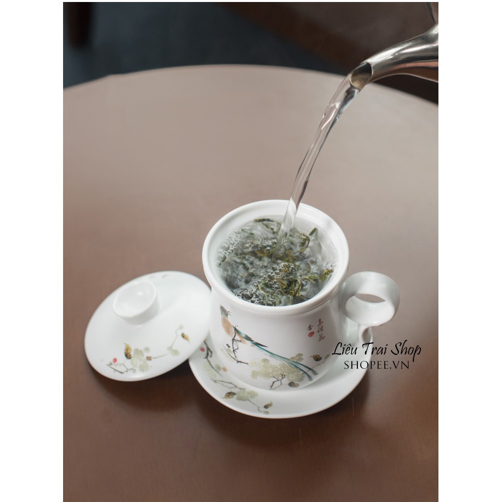Ly cốc pha trà sứ 4 mảnh có nắp 350ml