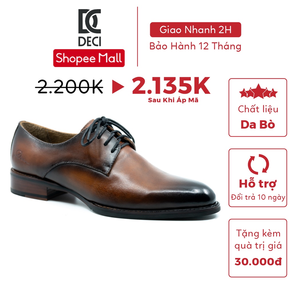 [Mã LT200 giảm 200K đơn 699K] Giày tây công sở DECI dòng Derby màu nâu đen OXFORD AH03