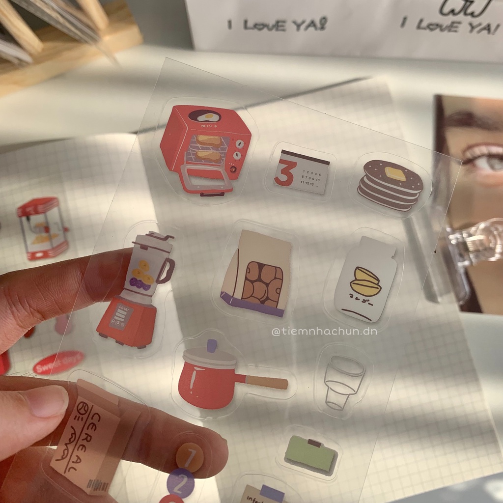 SET 2 TẤM STICKER PVC DAILY THING HÀN QUỐC trang trí journal (ảnh thật) - Tiệm nhà Chun