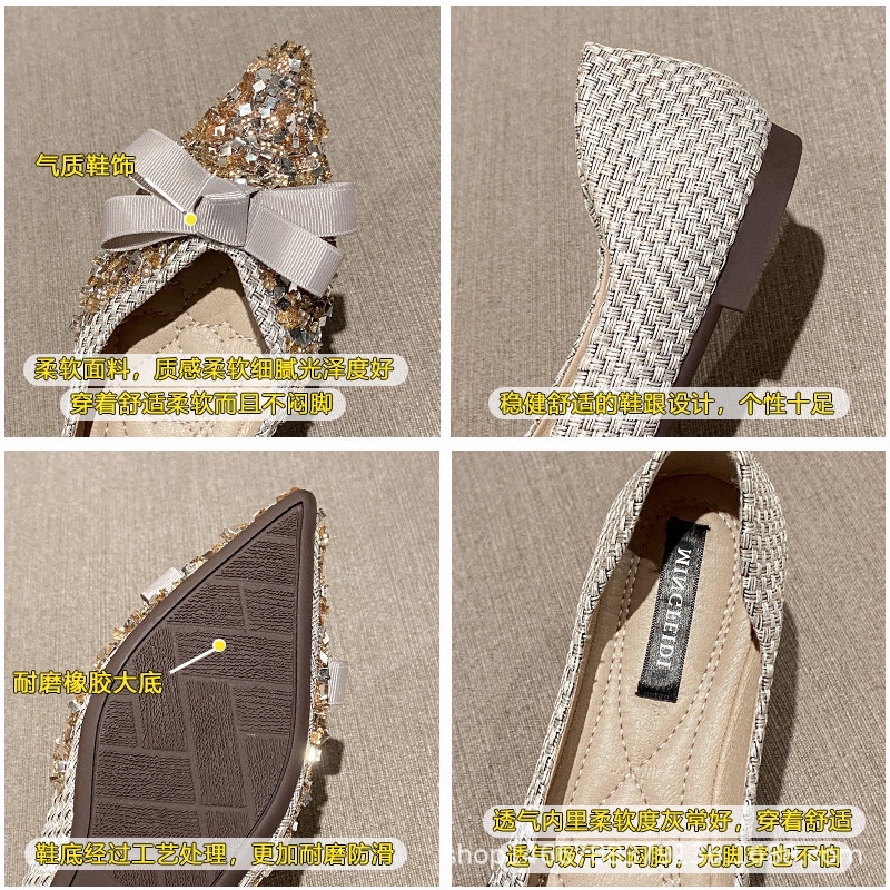(HÀNG CÓ SẴN) Giày búp bê cao cấp mũi nhọn tán đá kim sa BIG SIZE 40-43