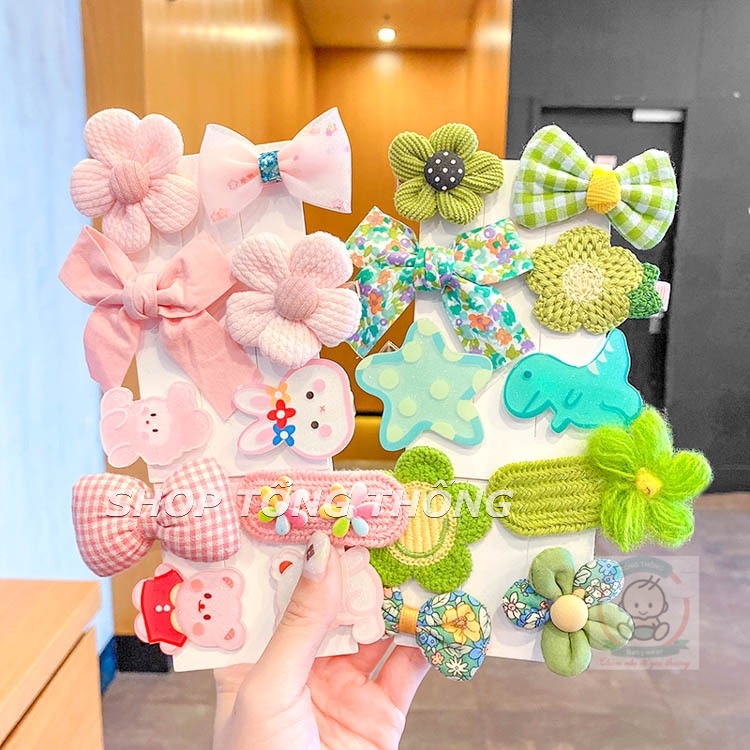 Set 10 kẹp tóc Tết năm mới cho bé gái hoa len nơ đáng yêu hàng loại 1 chất lượng cao cấp hình shop chụp 25 đến 35