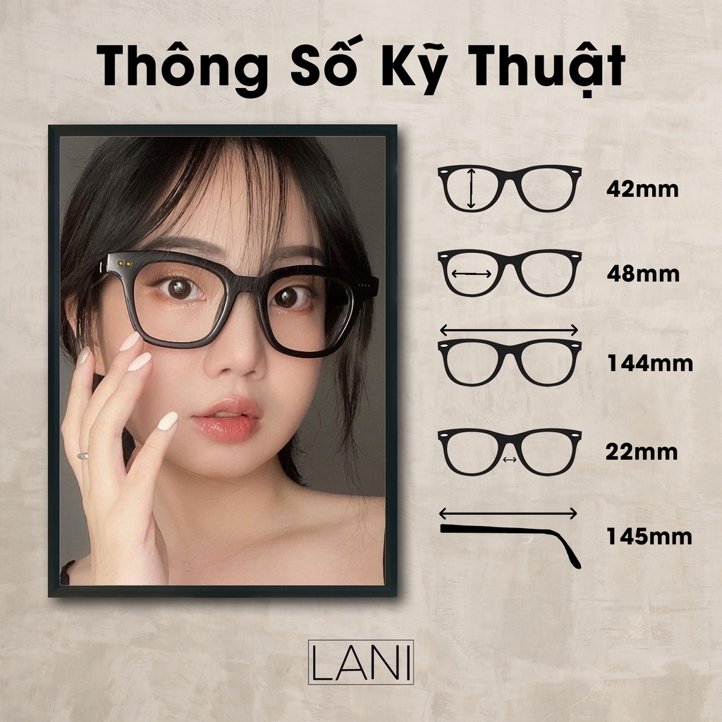 Gọng kính cận nam nữ thời trang vuông nhựa bản lề hợp kim chữ khắc chìm LANI 3331 - Lắp mắt cận có độ theo yêu cầu