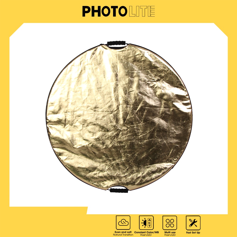 Tấm hắt sáng tròn 5 trong 1 110 cm Photolite PA063 vàng/bạc/trắng/xuyên/đen gấp gọn hỗ trợ chụp ảnh nhanh chóng