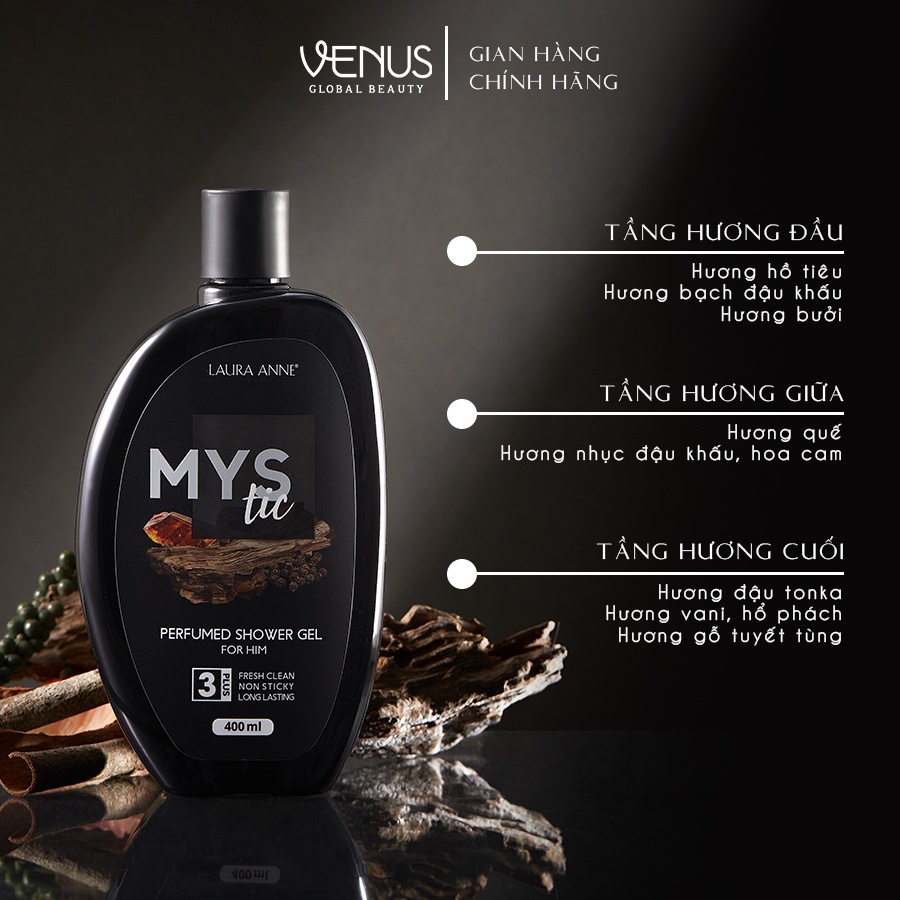 Sữa tắm nước hoa nam Laura Anne Mystic 400ml chính hãng