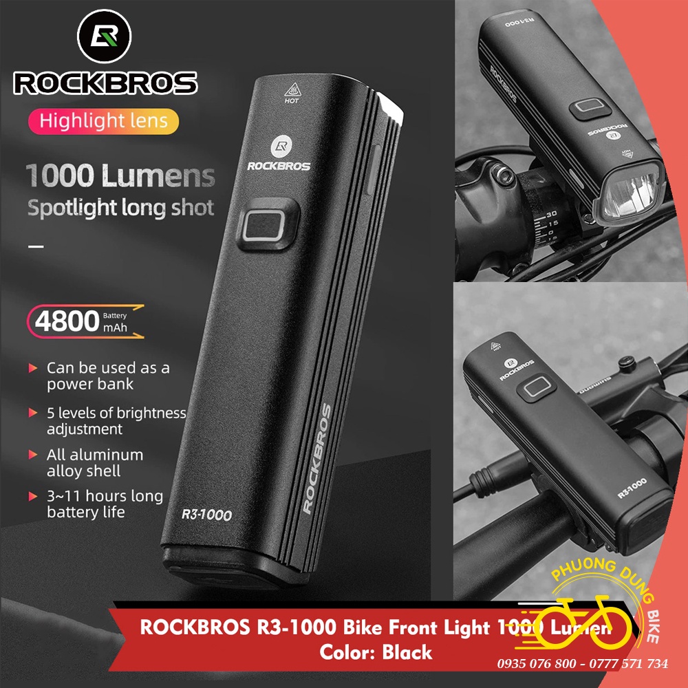 Đèn xe đạp - Đèn pha xe đạp ROCKBROS R3 1000LM