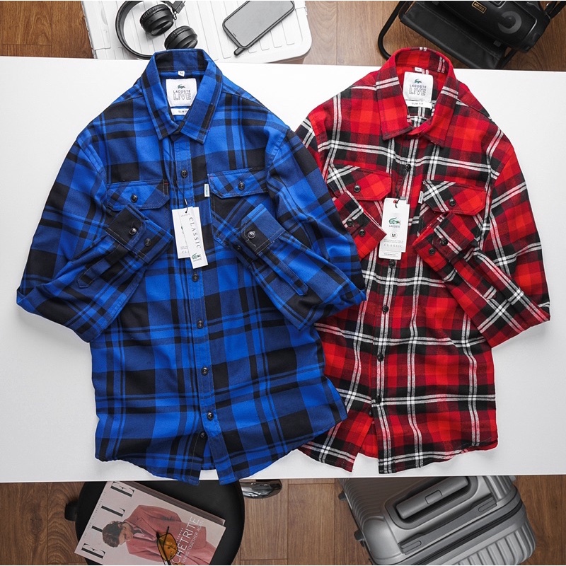 Áo sơ mi caro vải nỉ mỏng có co giãn Bigsize < 95kg