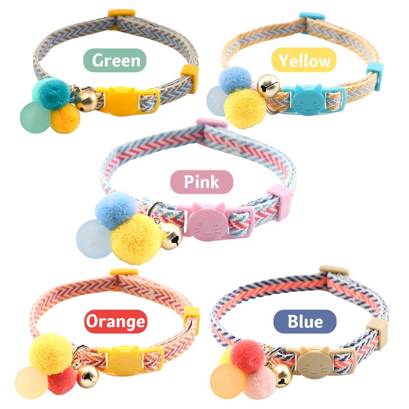 HamshMoc Vòng cổ mềm mại an toàn tháo gỡ nhanh gắn chuông và bóng phát sáng cho mèo cưng