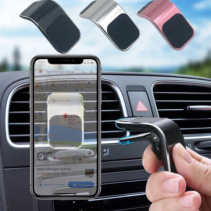 Giá Đỡ Điện Thoại Hình Chữ L Có Giác Hút Nam Châm Xoay 360 Độ Gắn Lỗ Thông Gió Xe Hơi