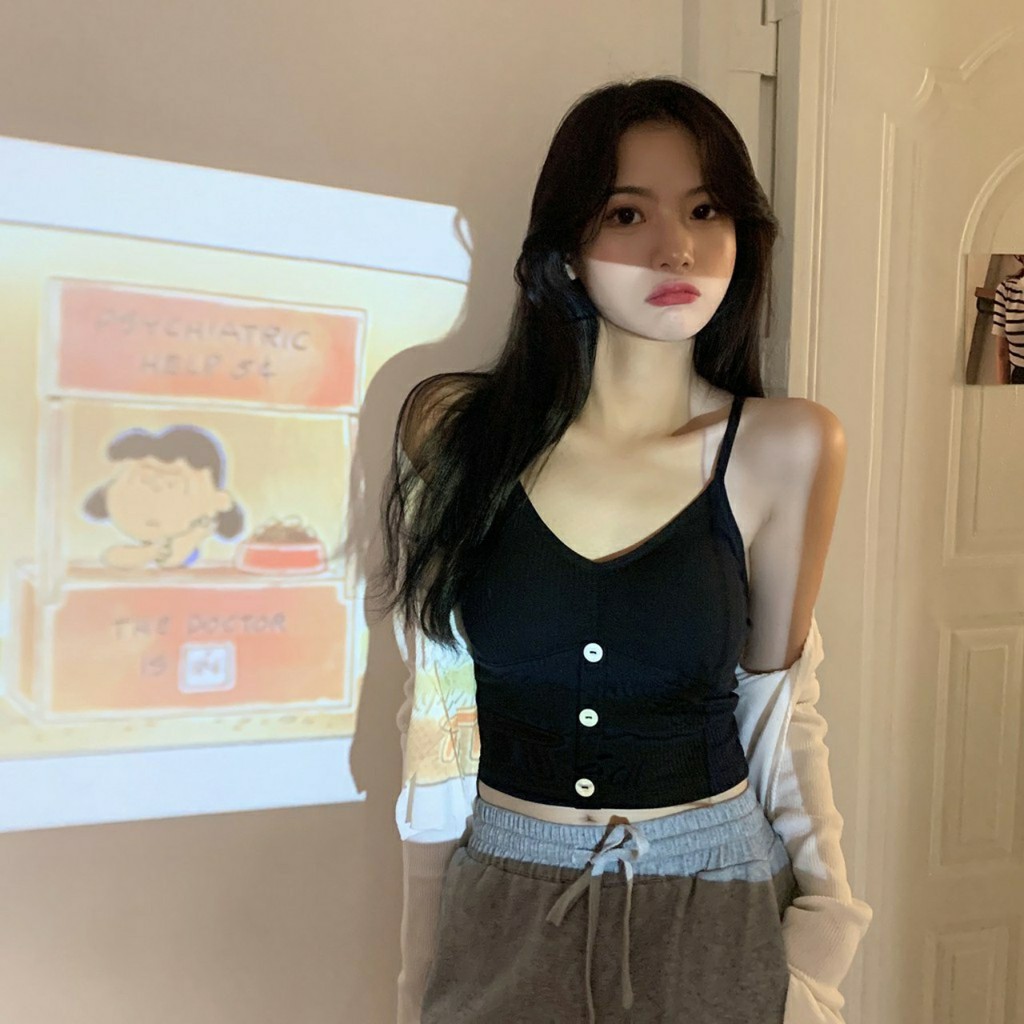 Áo Bra hai dây croptop len tăm 3 khuy 2079 | BigBuy360 - bigbuy360.vn