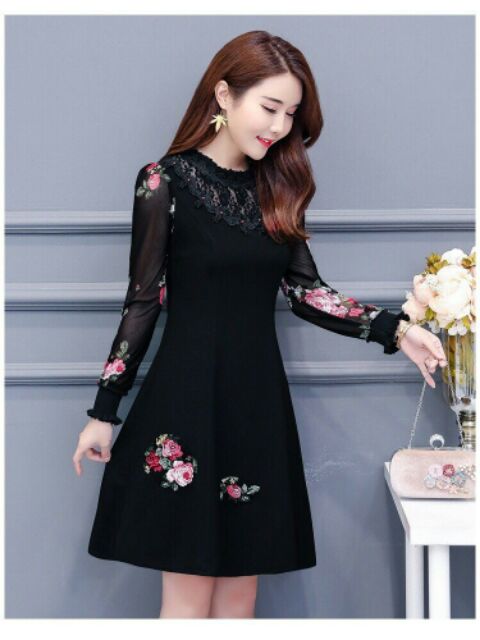 🌹😍❤ĐẦM DÁNG XOÈ TAY VOAN THÊU HOA PHỐI REN KẾT HẠT QC280320🍒😘🍀